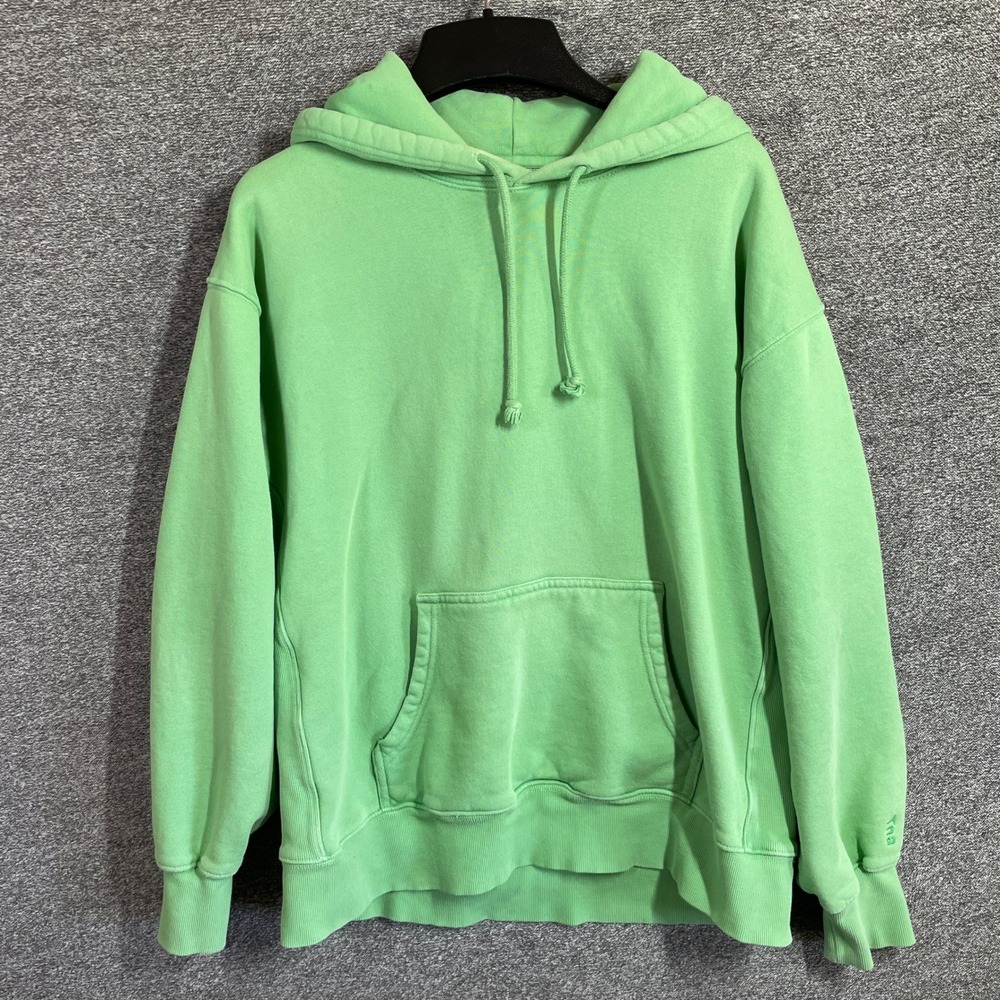 Aritzia Tna Cozy Fleece Boyfriend Hoodie Lime Green Pullover Sweatshirt Small